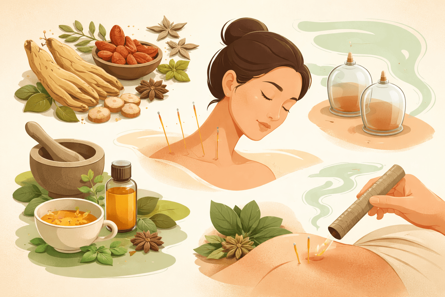 Traditional Chinese Medicine (TCM) Practices: Acupuncture, Herbs, Cupping, Moxibustion, and the Evidence